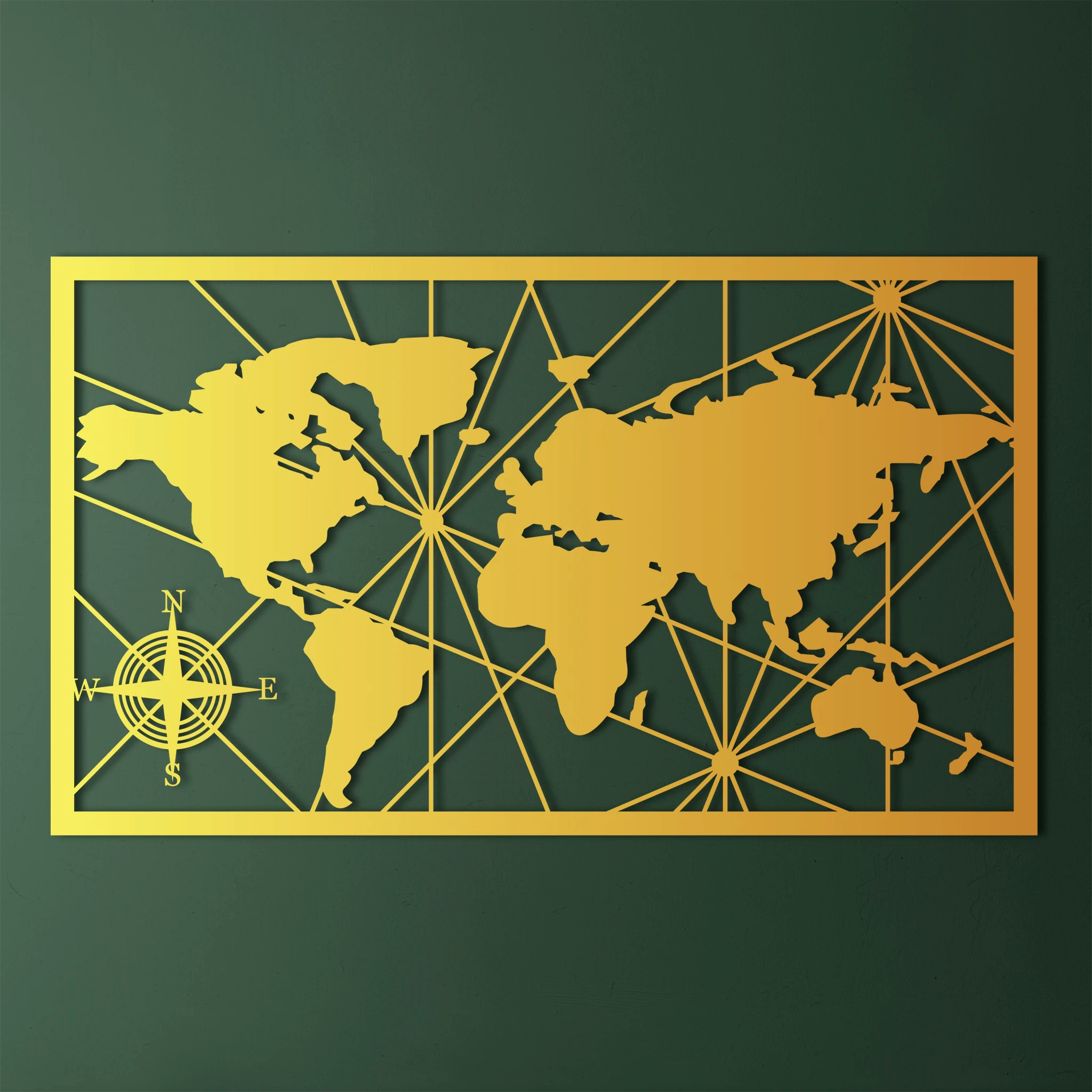 Geometric World Map Metal Wall Art 75 × 44 cm / Black