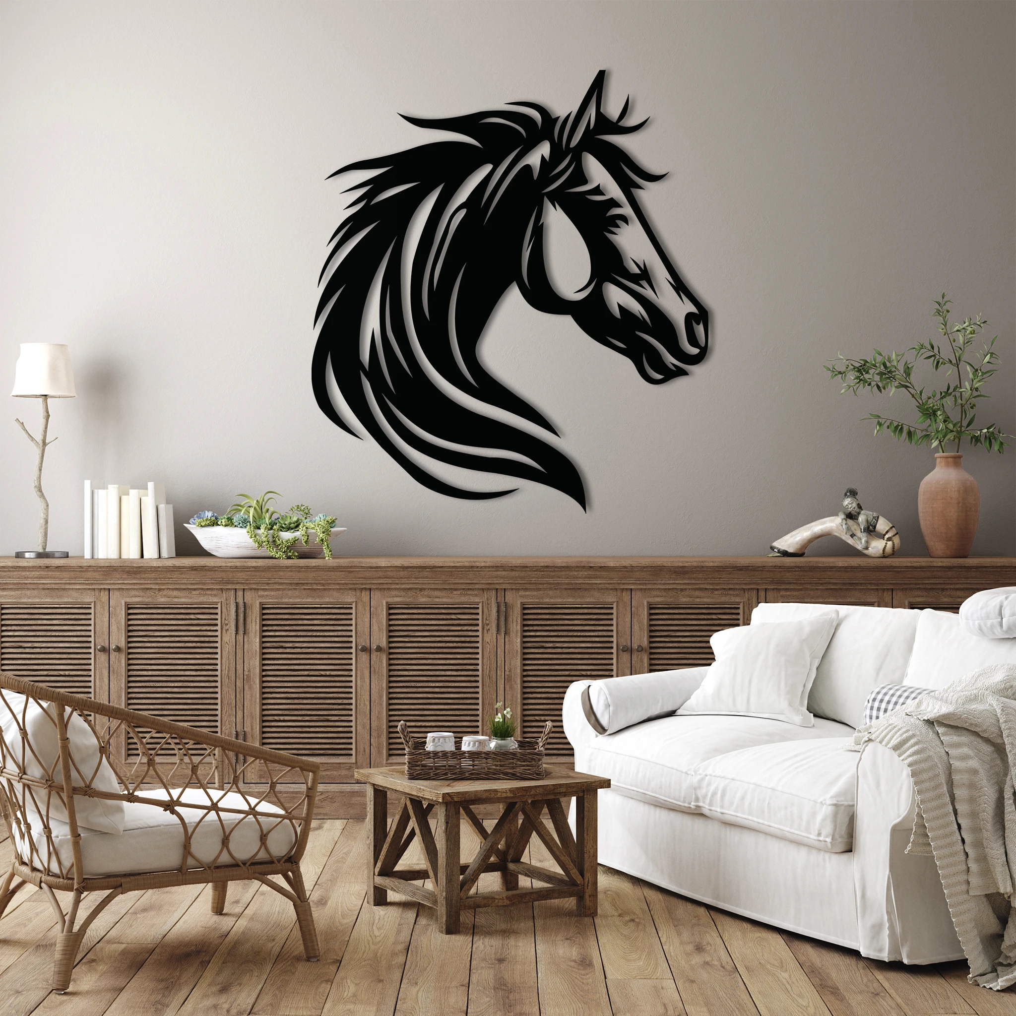 Majestic Horse Head Metal Wall Art 56 × 62 cm / Black