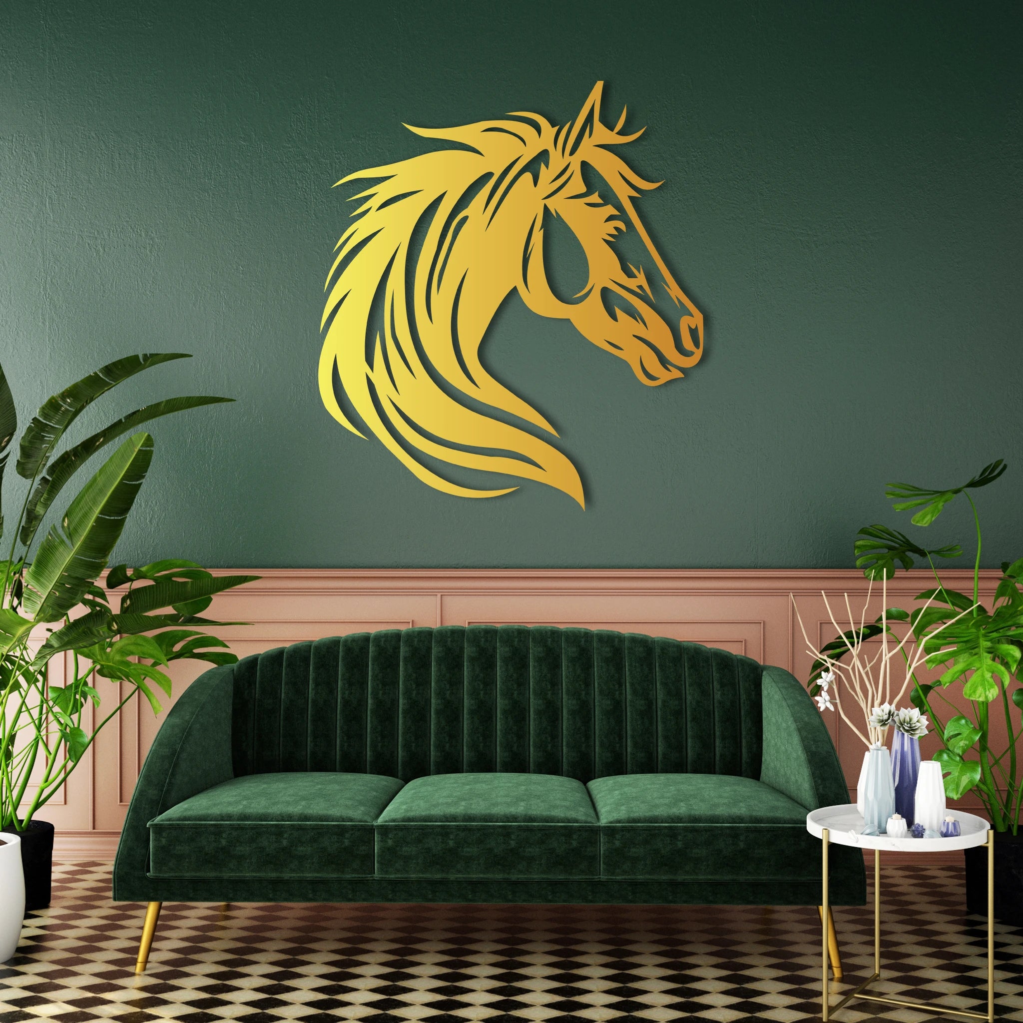 Majestic Horse Head Metal Wall Art 56 × 62 cm / Black
