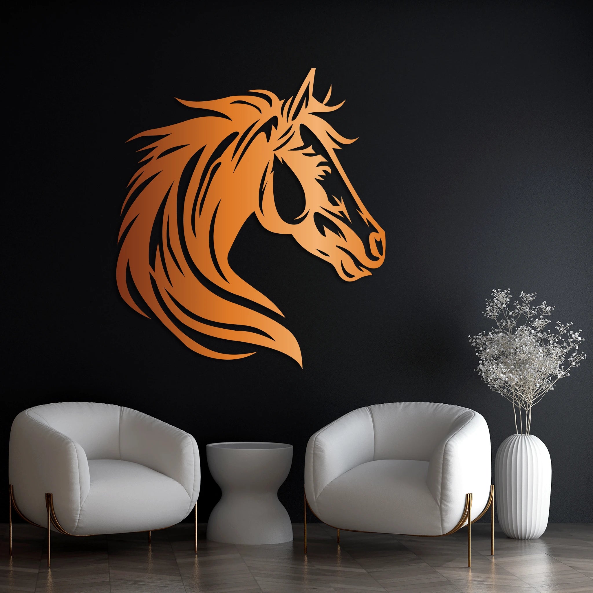 Majestic Horse Head Metal Wall Art 56 × 62 cm / Black