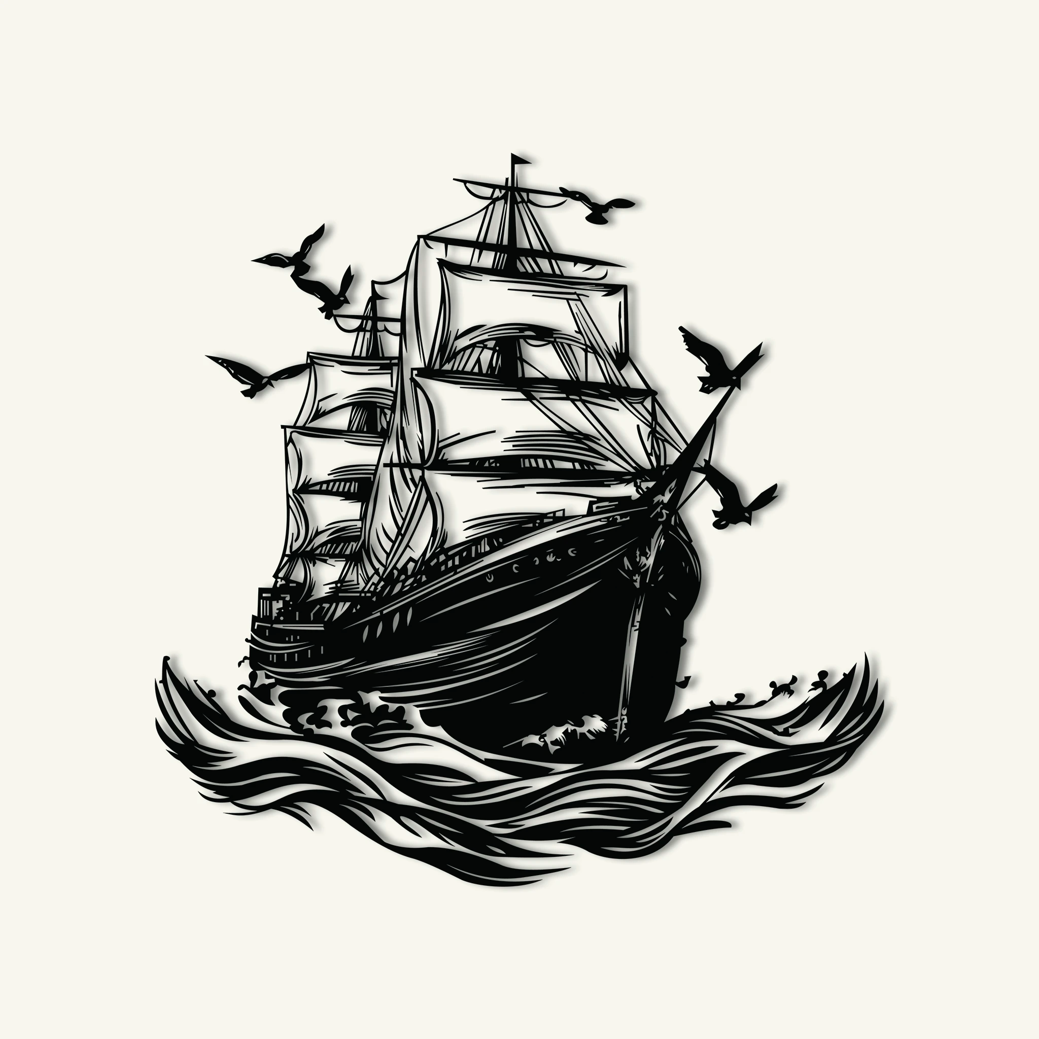 Classic Sailing Ship Metal Wall Art 61 x 62 cm / Black