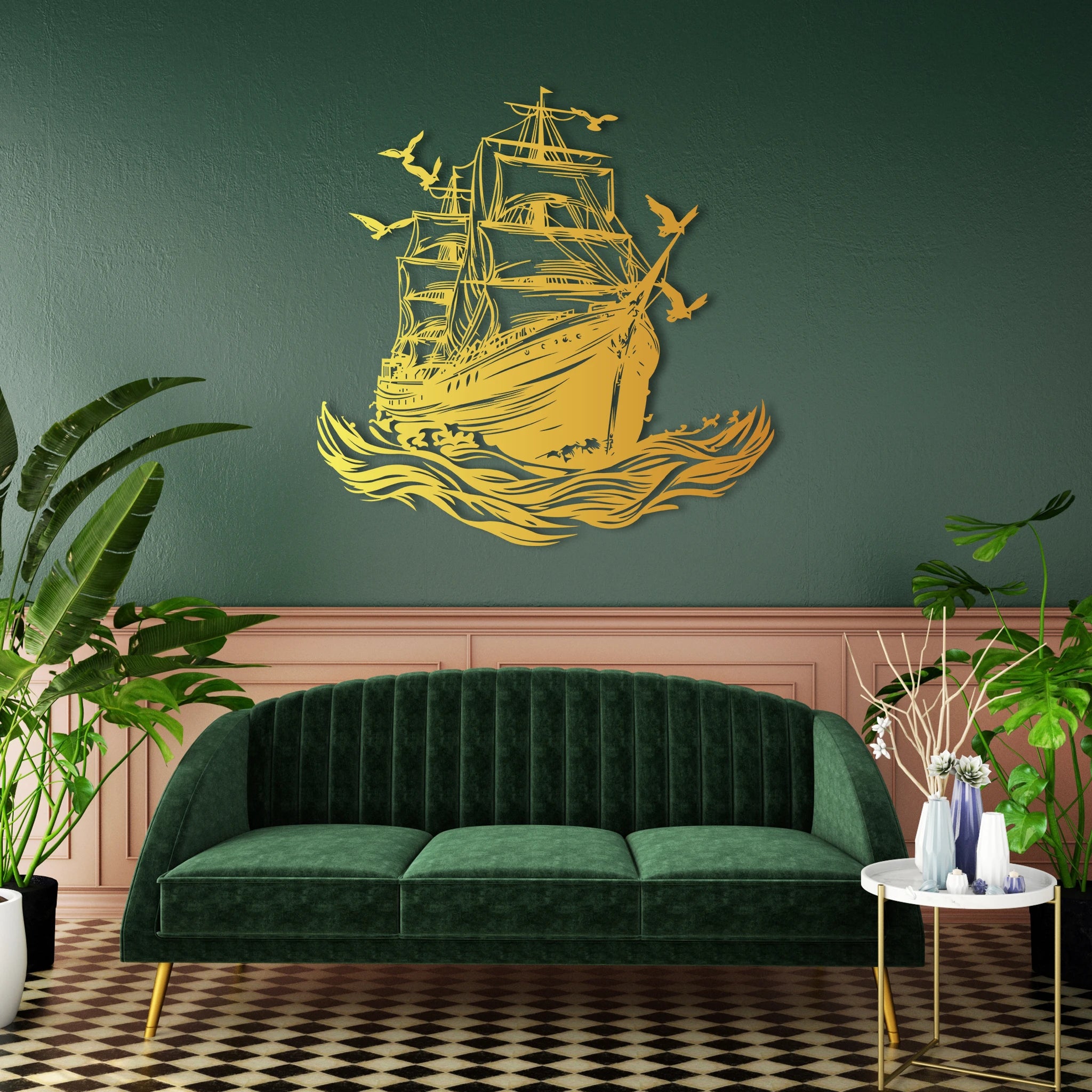 Classic Sailing Ship Metal Wall Art 61 x 62 cm / Black