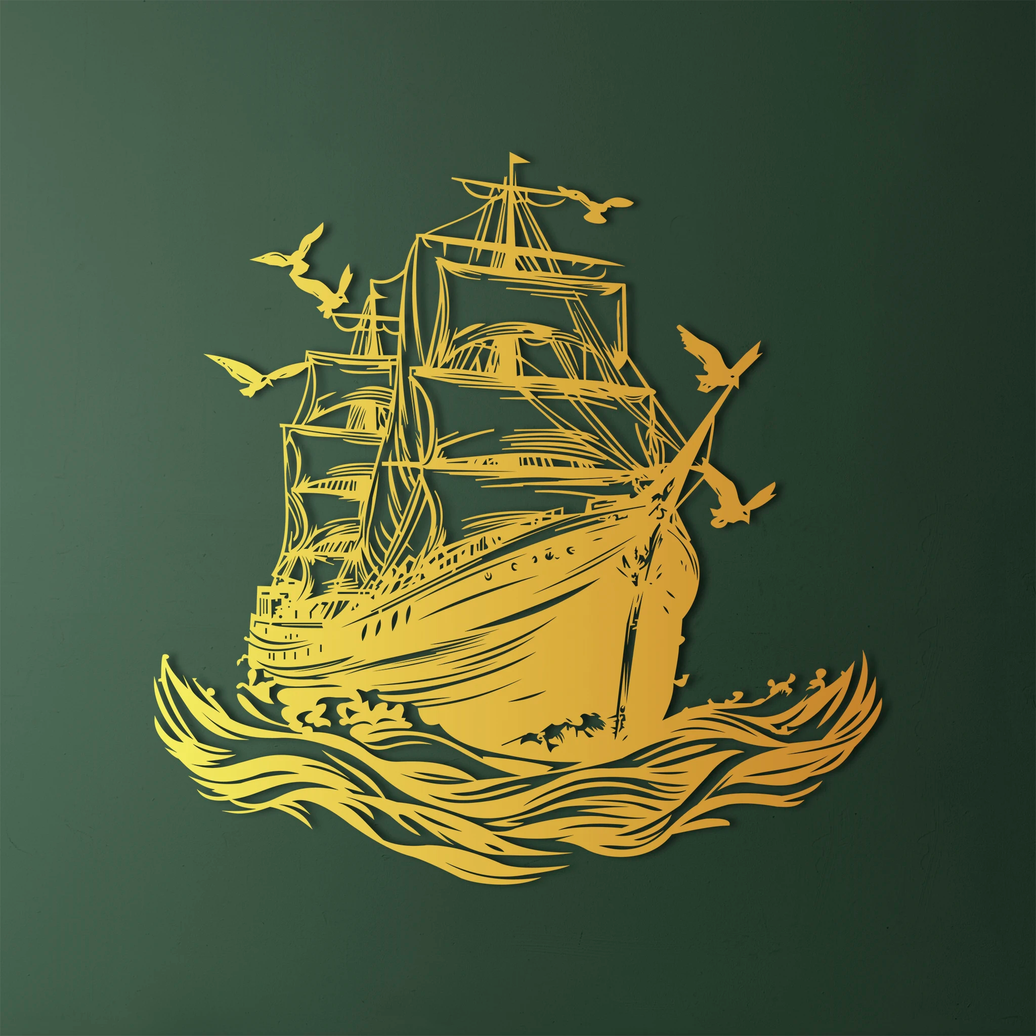 Classic Sailing Ship Metal Wall Art 61 x 62 cm / Black