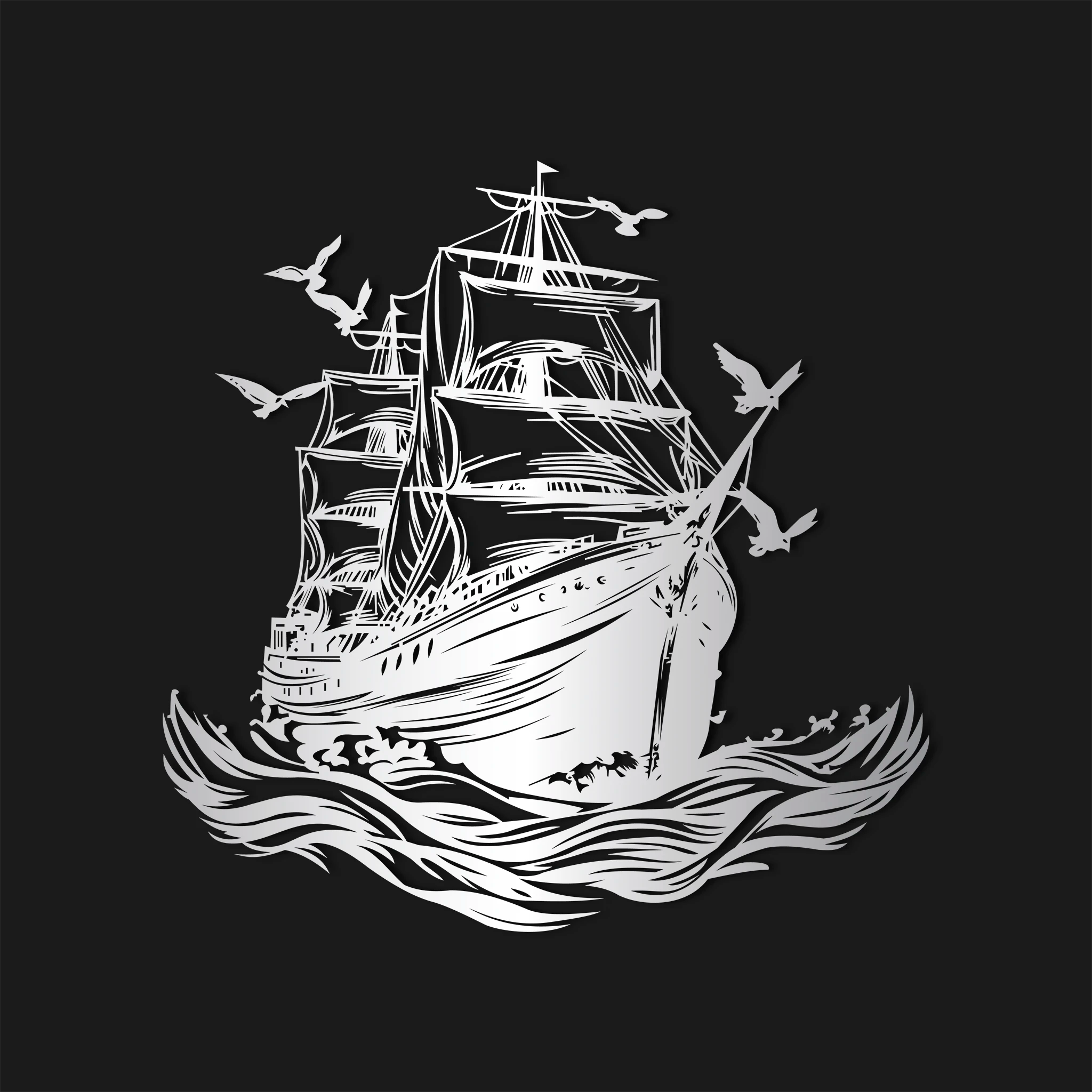 Classic Sailing Ship Metal Wall Art 61 x 62 cm / Black