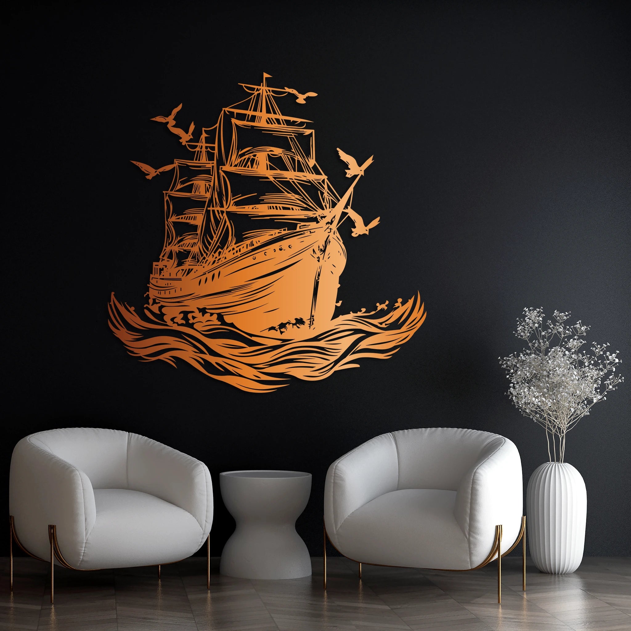 Classic Sailing Ship Metal Wall Art 61 x 62 cm / Black