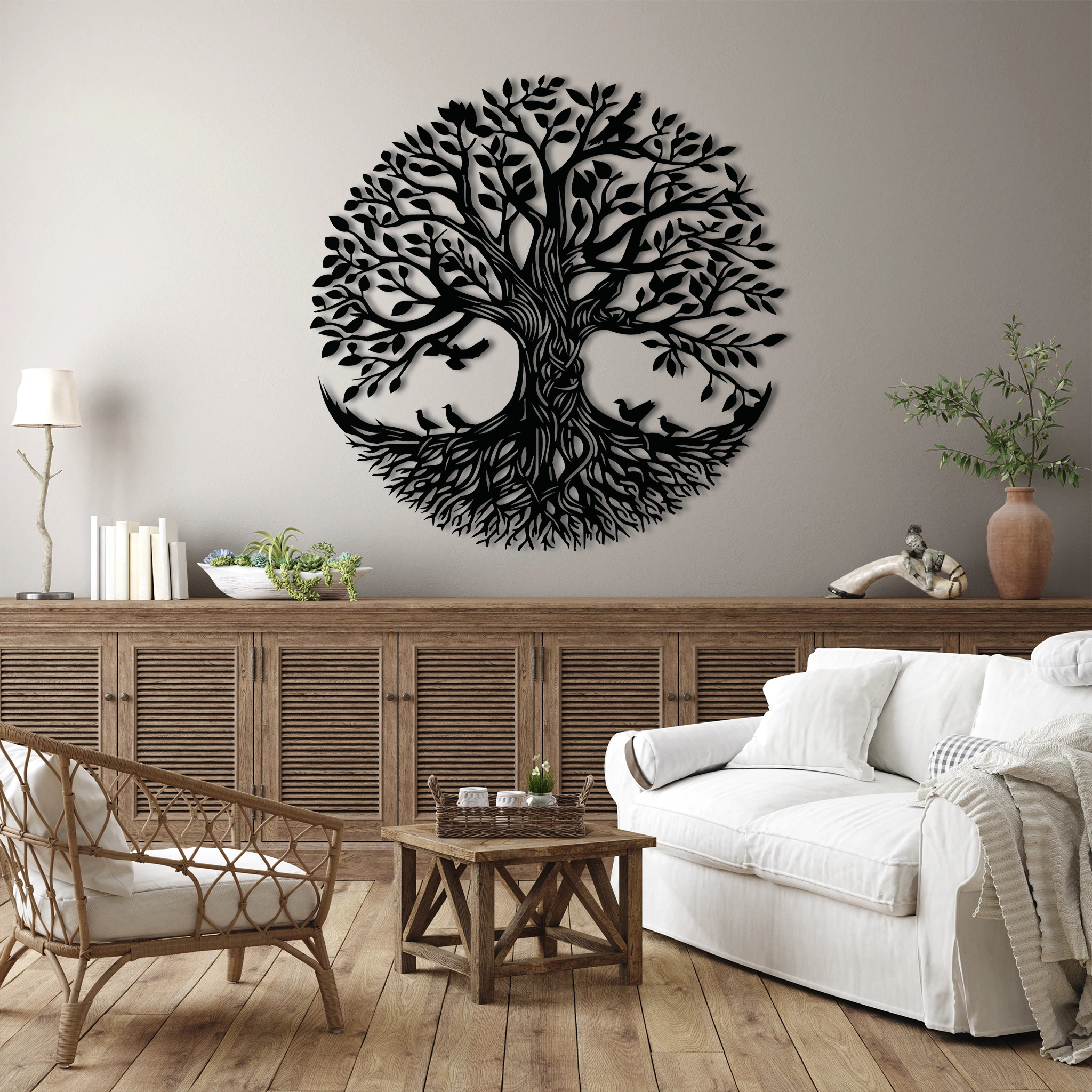 Majestic Tree of Life Metal Wall Art 62 x 62 cm / Black