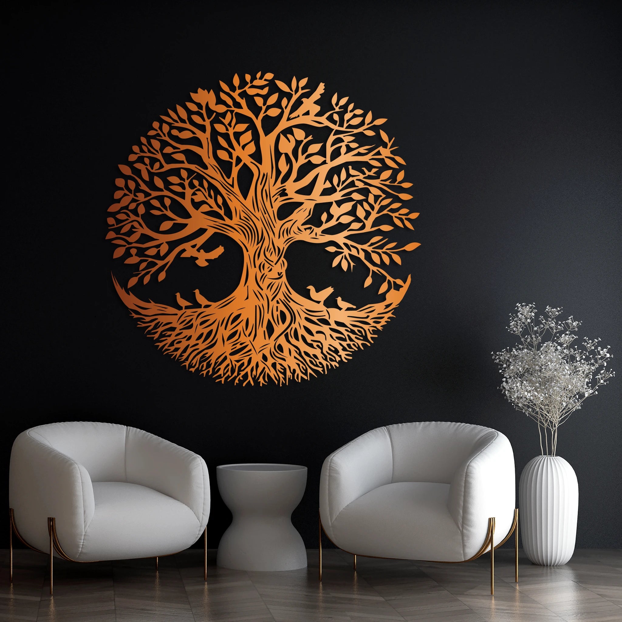Majestic Tree of Life Metal Wall Art 62 x 62 cm / Black