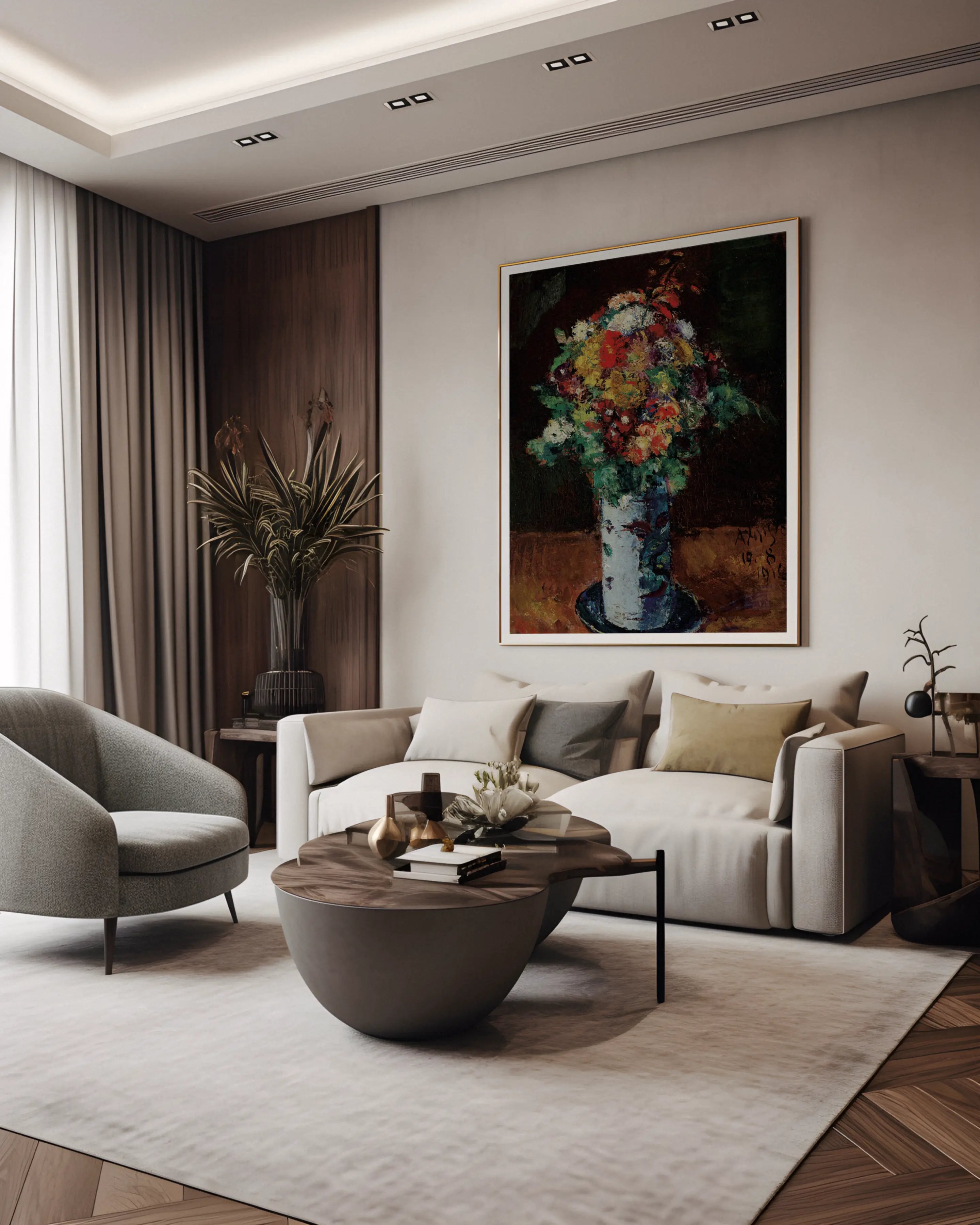 Blumenstrauß In Walzenkrug Auf Teller by Anton Faistauer
