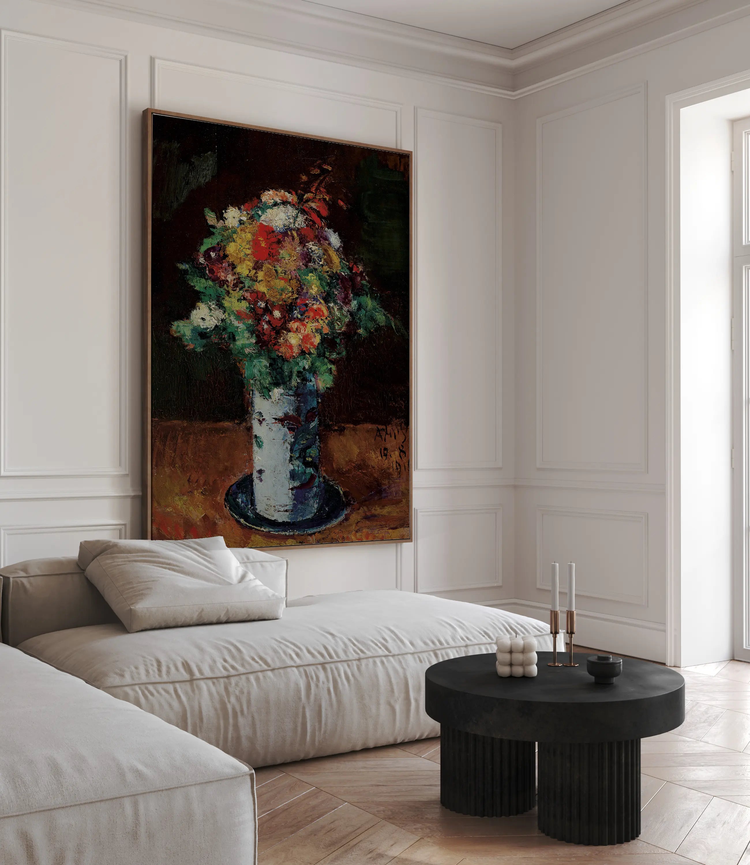 Blumenstrauß In Walzenkrug Auf Teller by Anton Faistauer