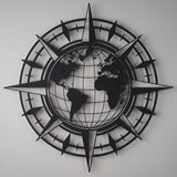 Compass And World Map Metal Wall Art