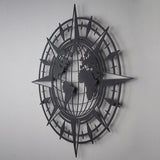 Compass And World Map Metal Wall Art