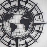 Compass And World Map Metal Wall Art
