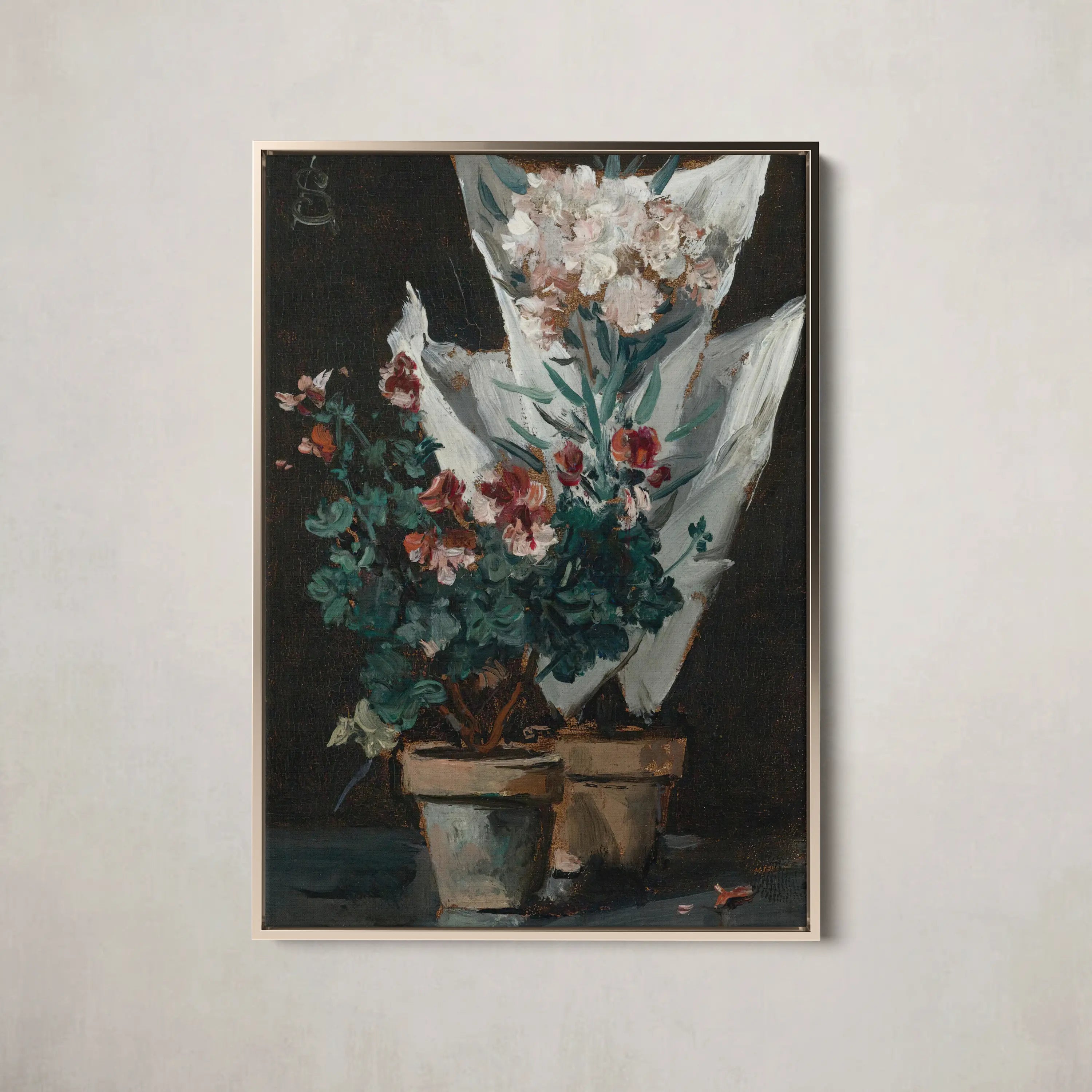 Still life with potted geraniums Alfred Stevens