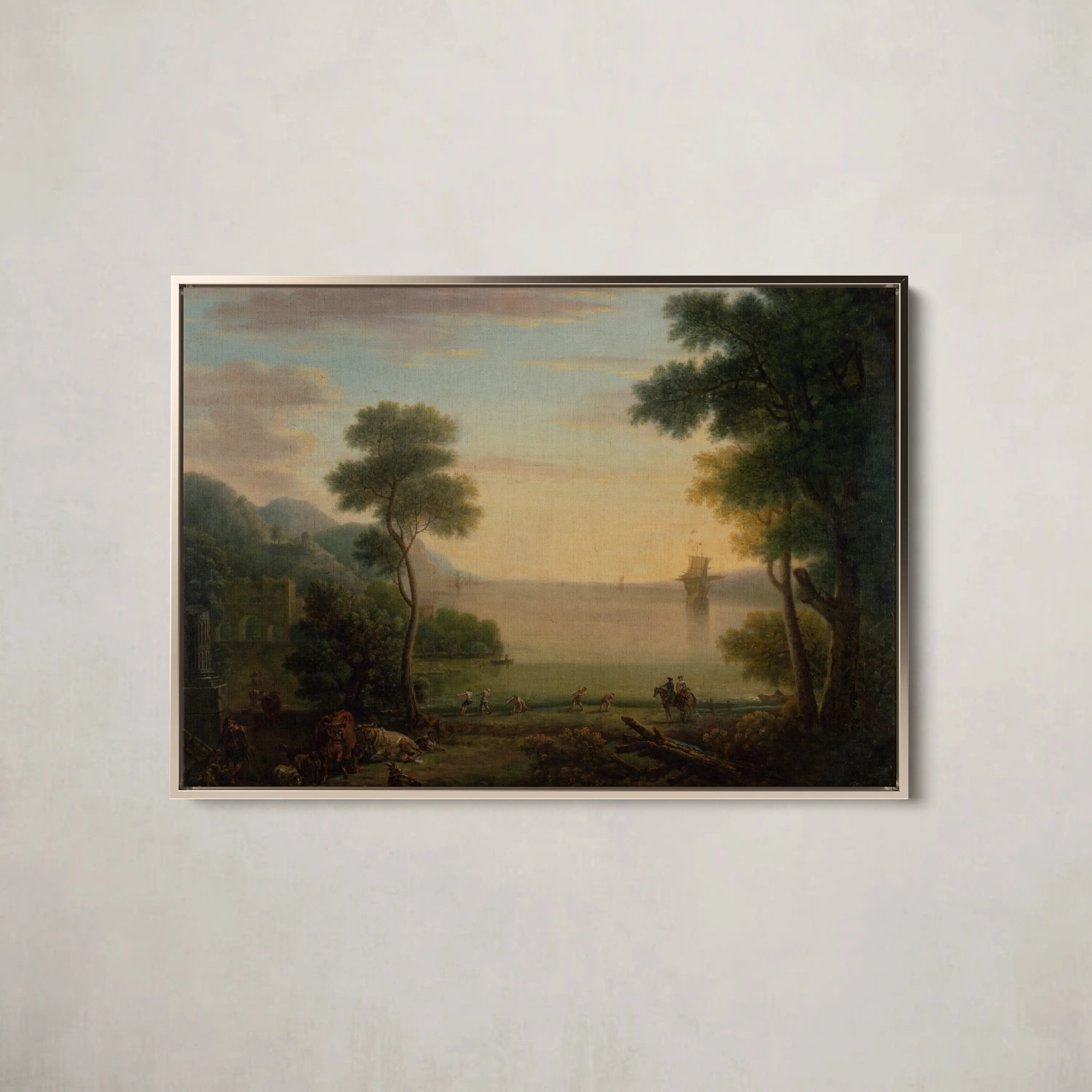 Classical Landscape with Figures and Animals; Sunset (1754) by John Wootton
