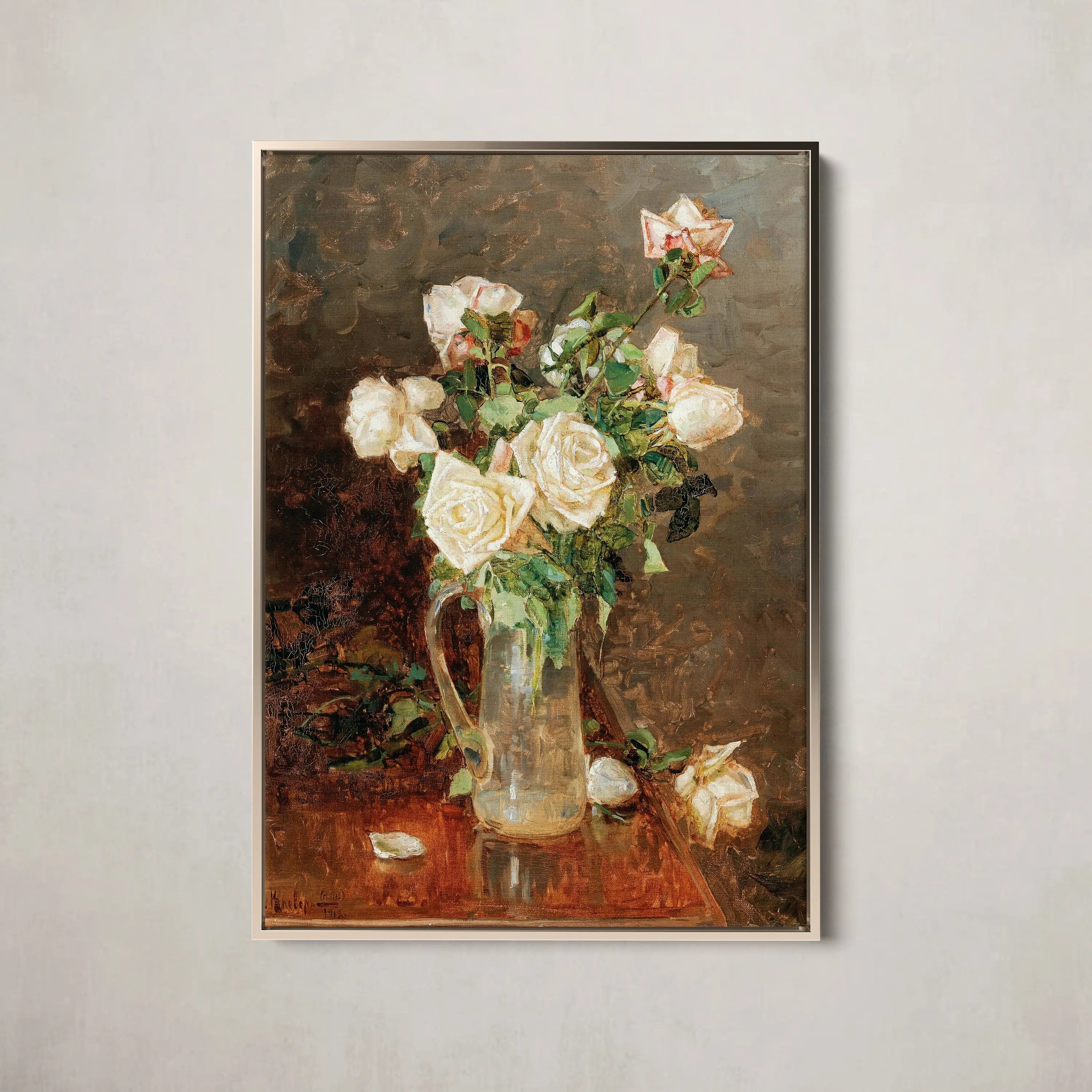 A bouquet of roses in a glass ewer (1912) by Yuliy Yulevich Klever the Younger