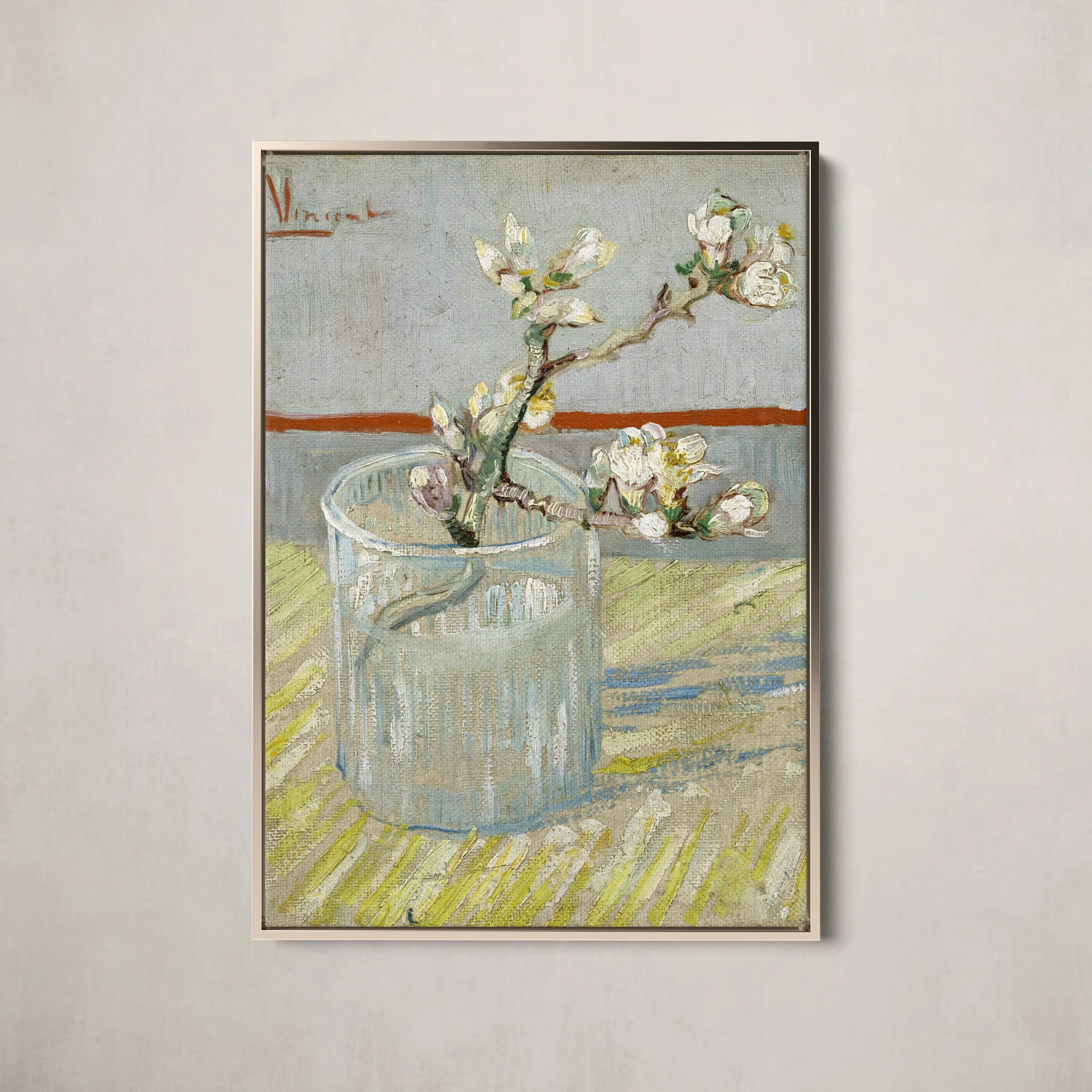 Sprig of flowering almond in a glass (1888) by Vincent van Gogh