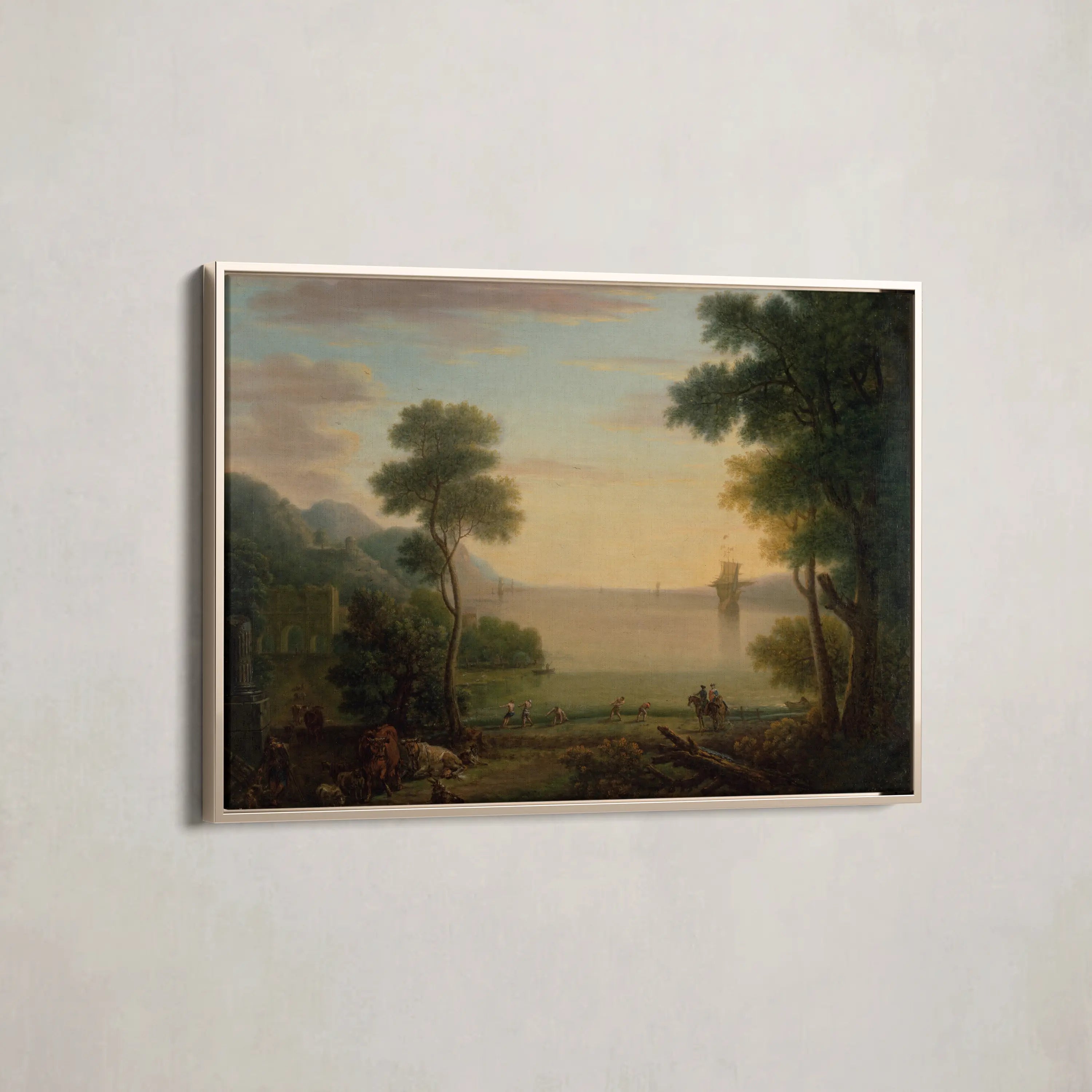 Classical Landscape with Figures and Animals; Sunset (1754) by John Wootton