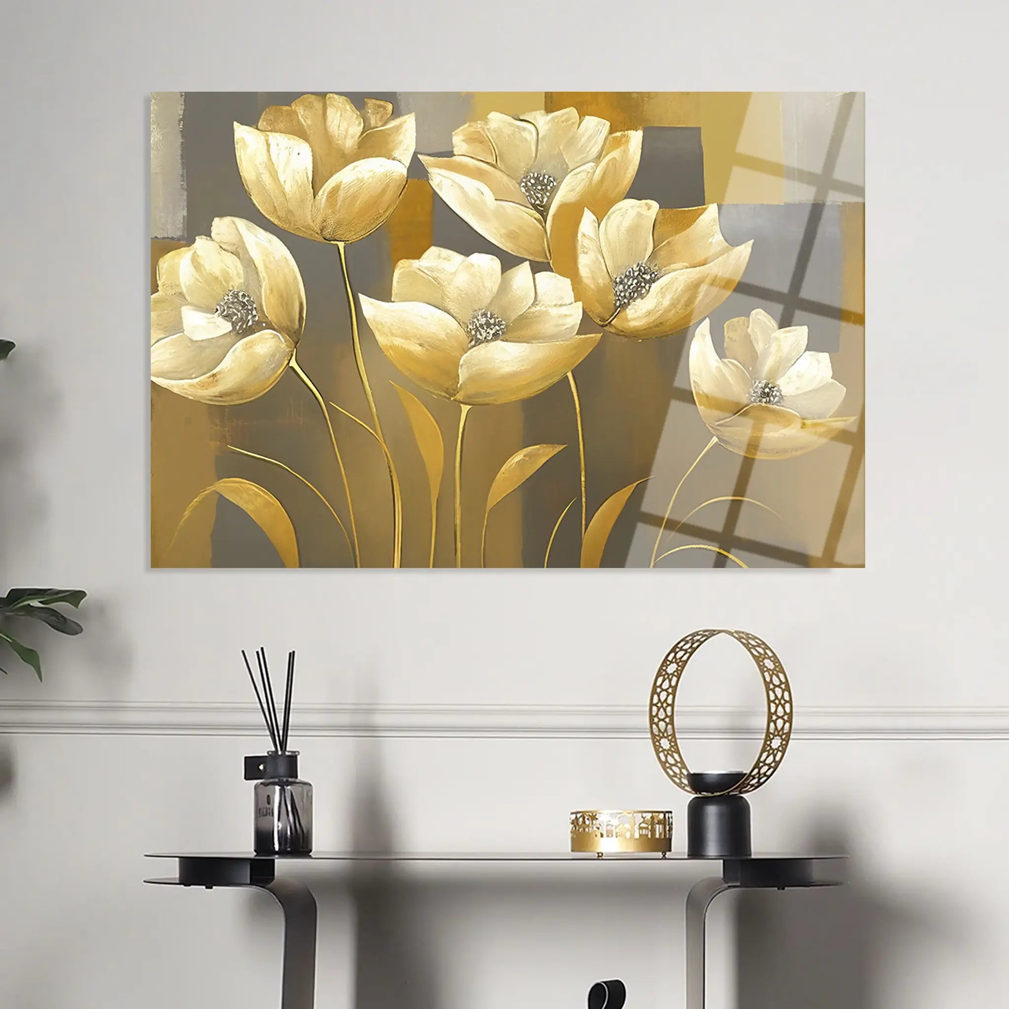 Floral Glass Wall Art GAD002-F 90 x 60 cm