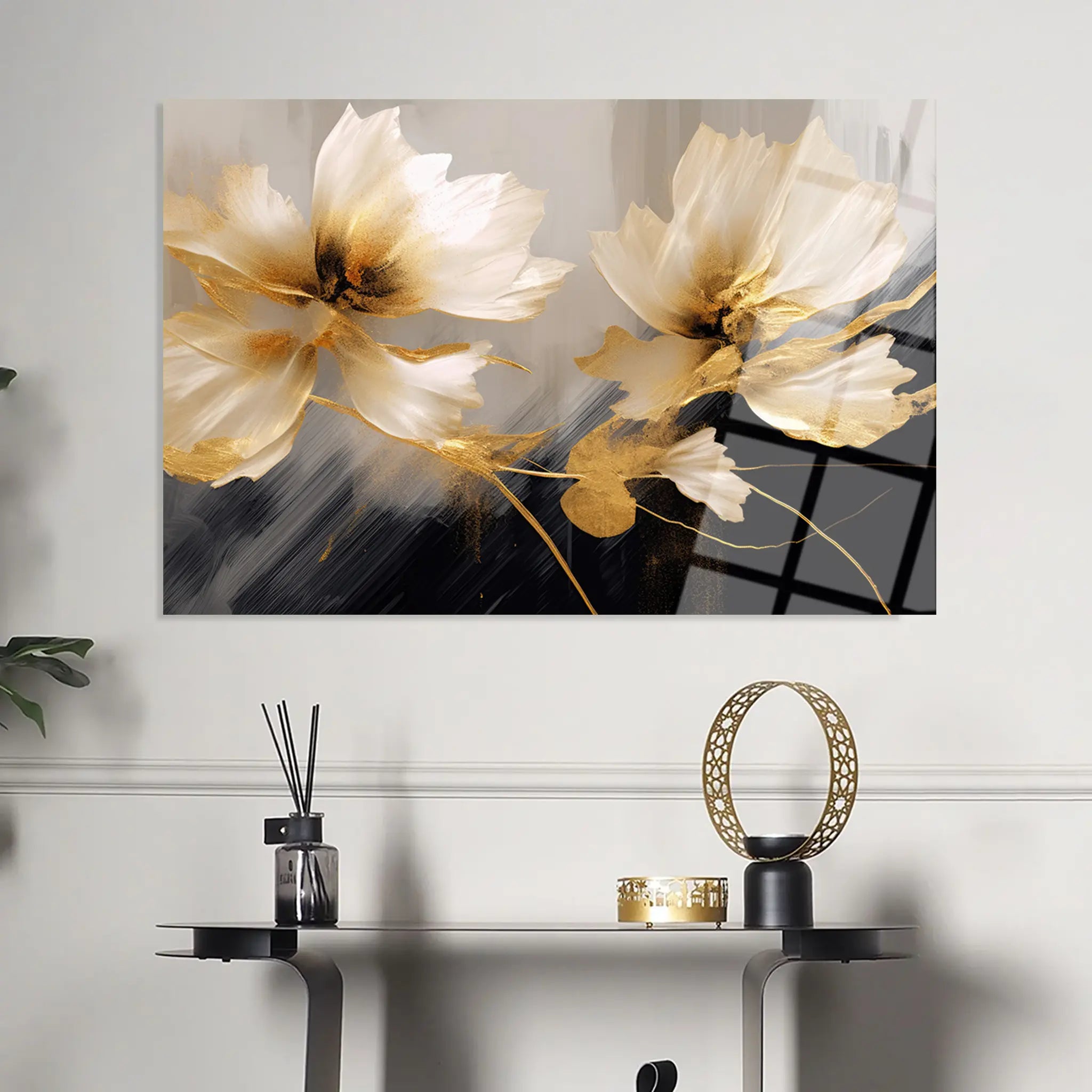 Floral Glass Wall Art GAD040-F 90 x 60 cm