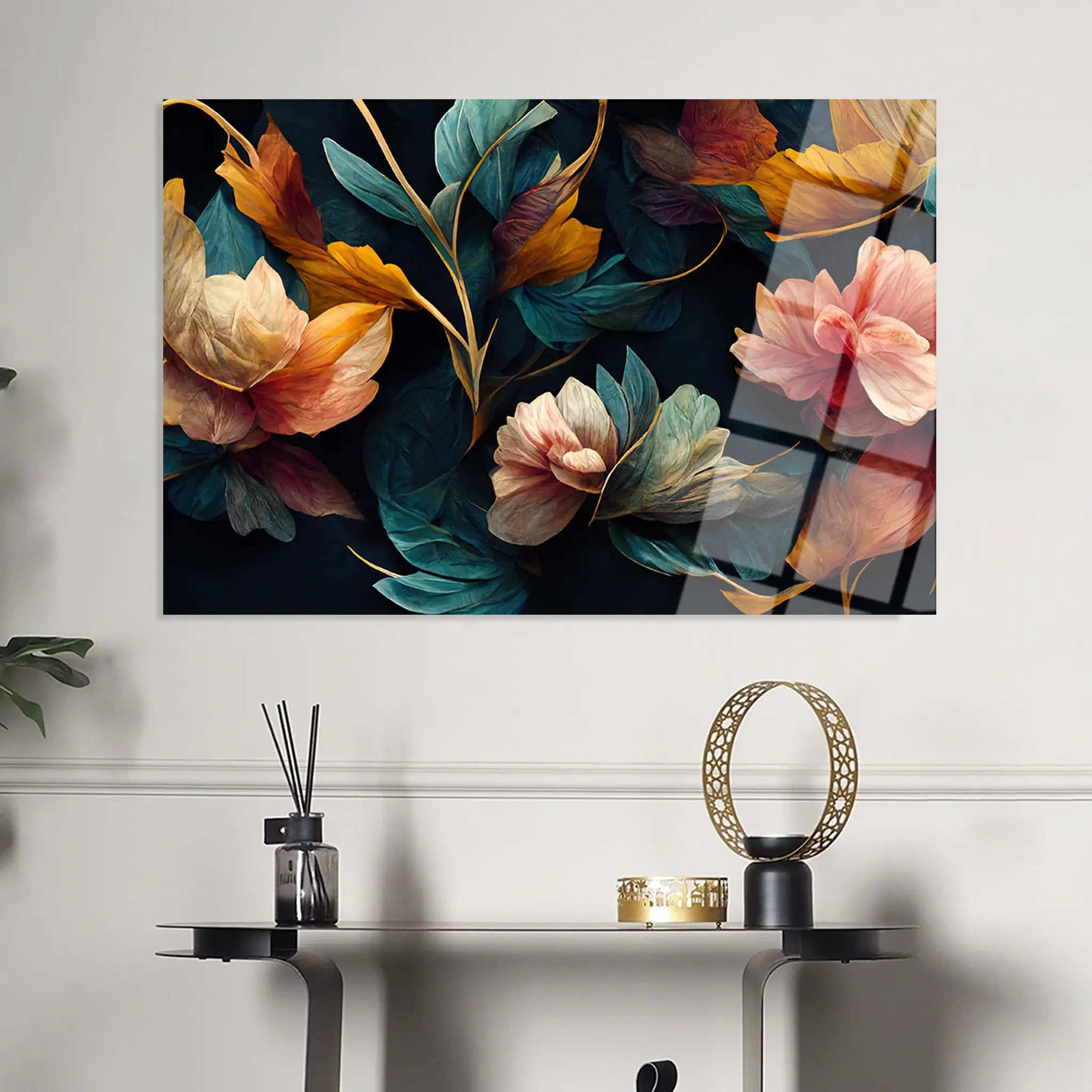 Floral Glass Wall Art GAD082-F 90 x 60 cm