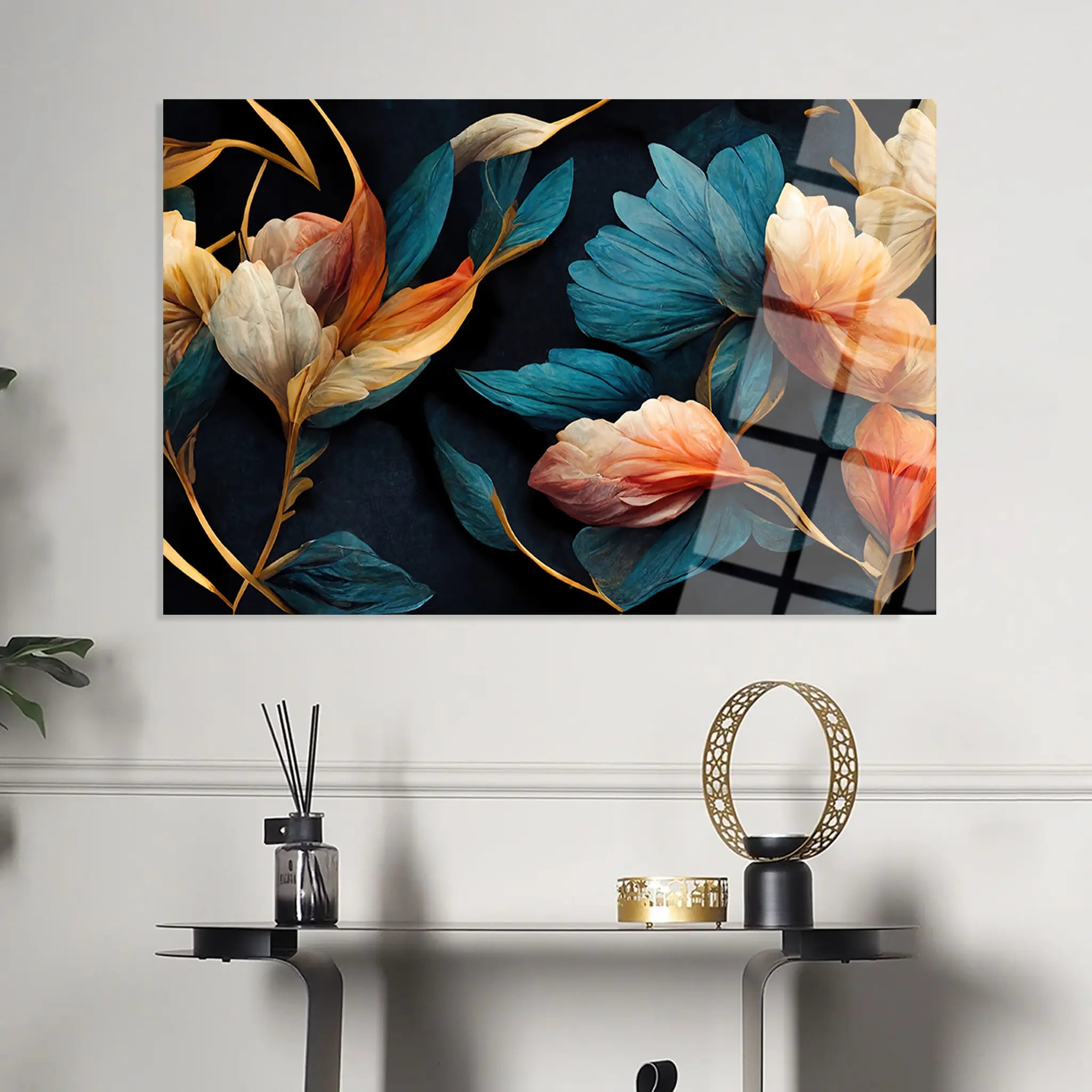 Floral Glass Wall Art GAD083-F 90 x 60 cm