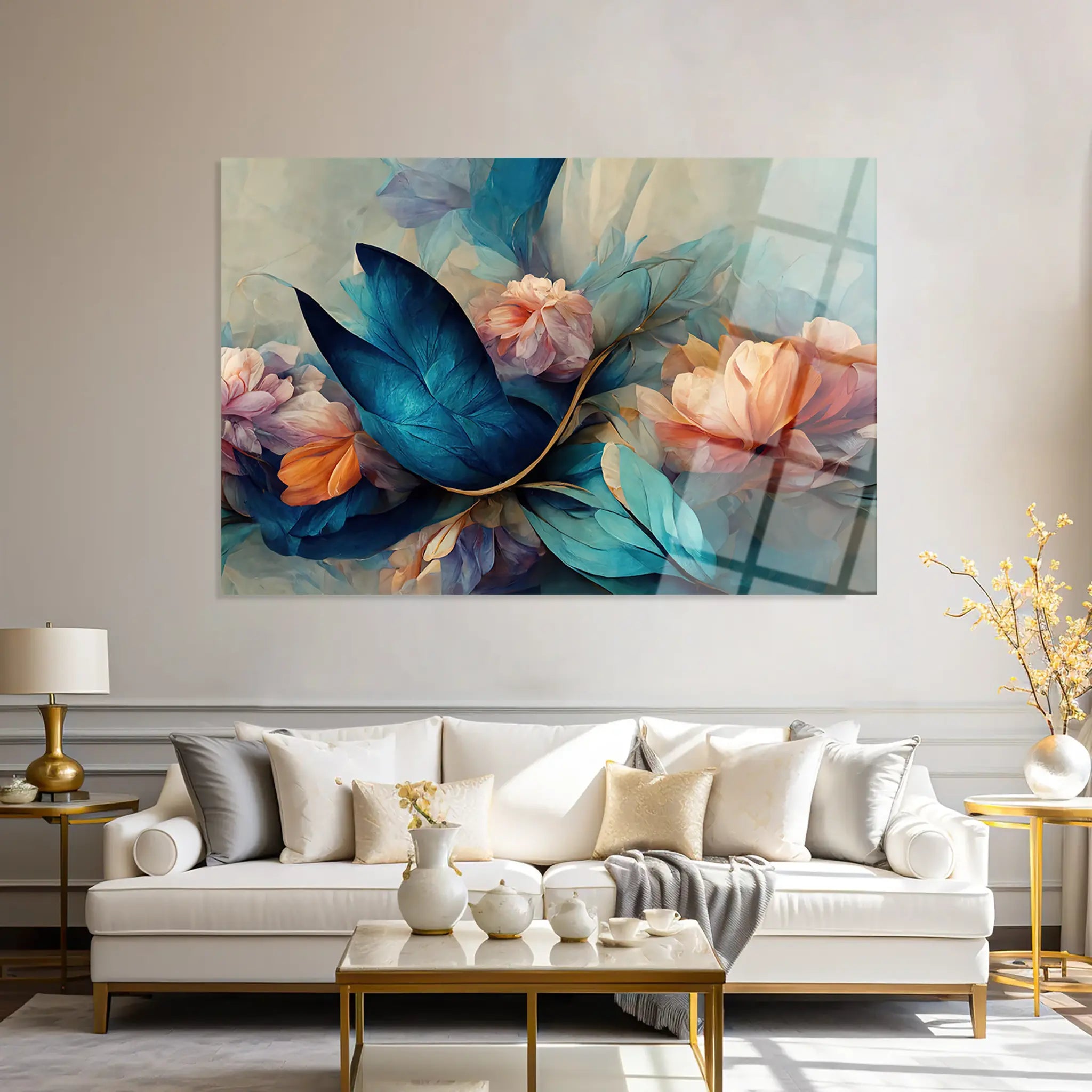 Floral Glass Wall Art GAD085-F 90 x 60 cm