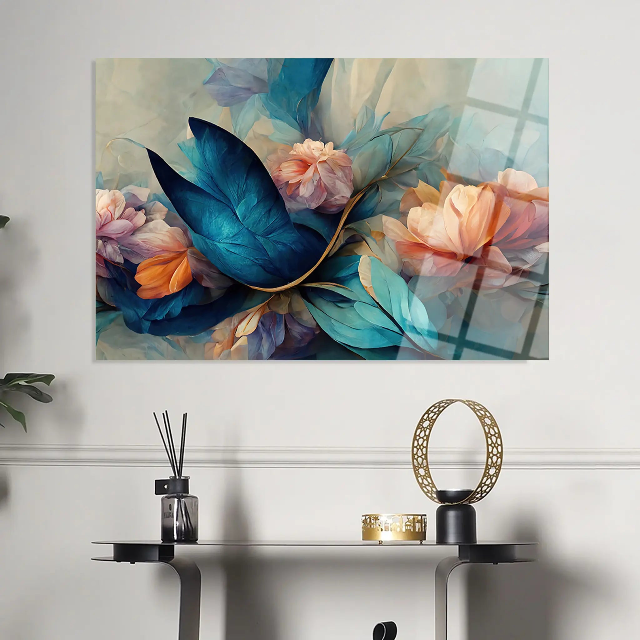 Floral Glass Wall Art GAD085-F 90 x 60 cm