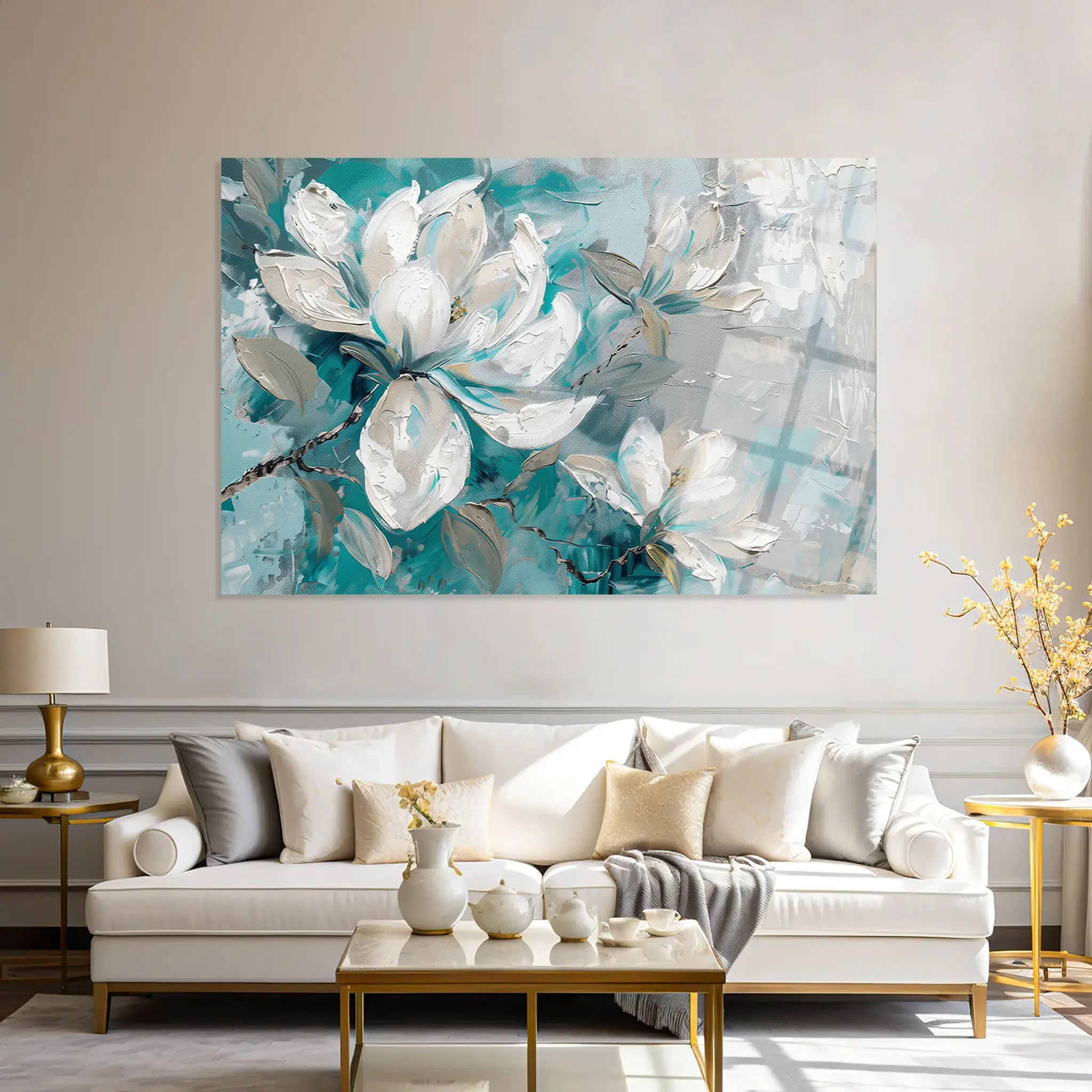 Floral Glass Wall Art GAD125-F 90 x 60 cm