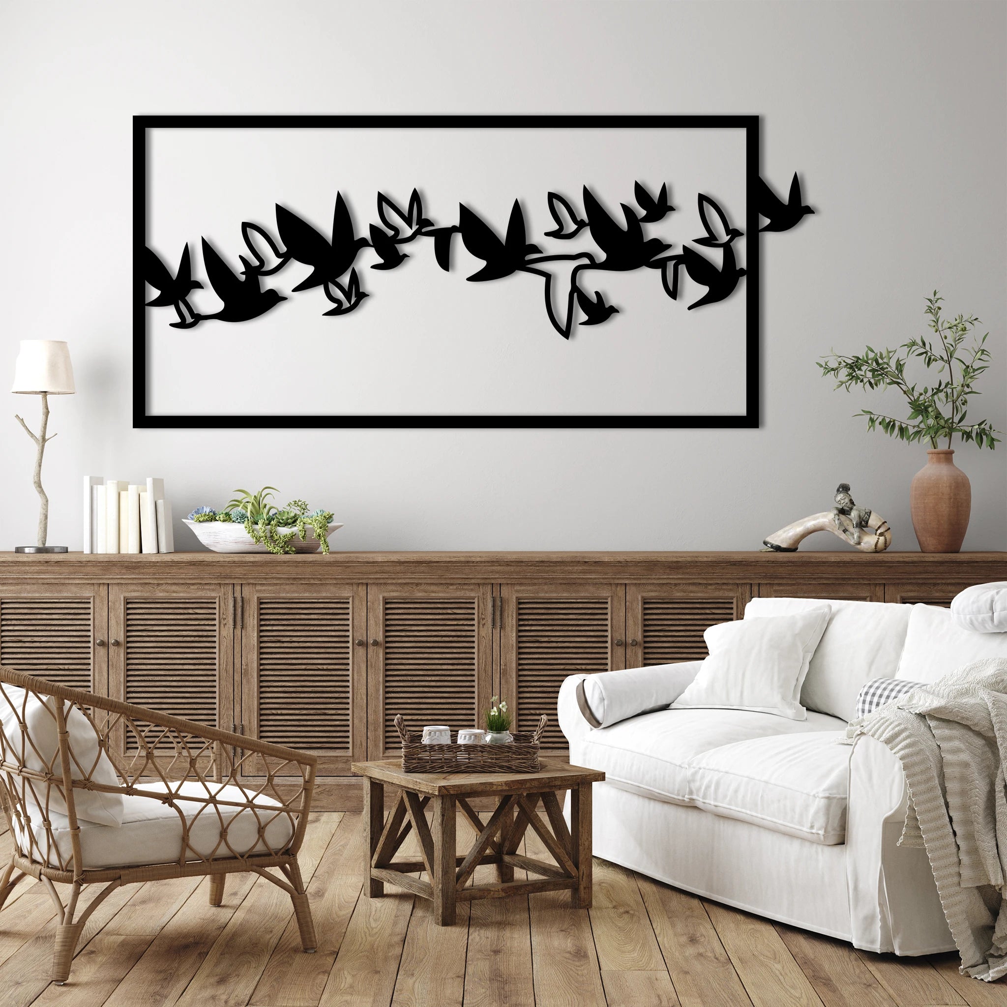 Sleek Flying Birds Metal Wall Art 72 × 33 cm / Black