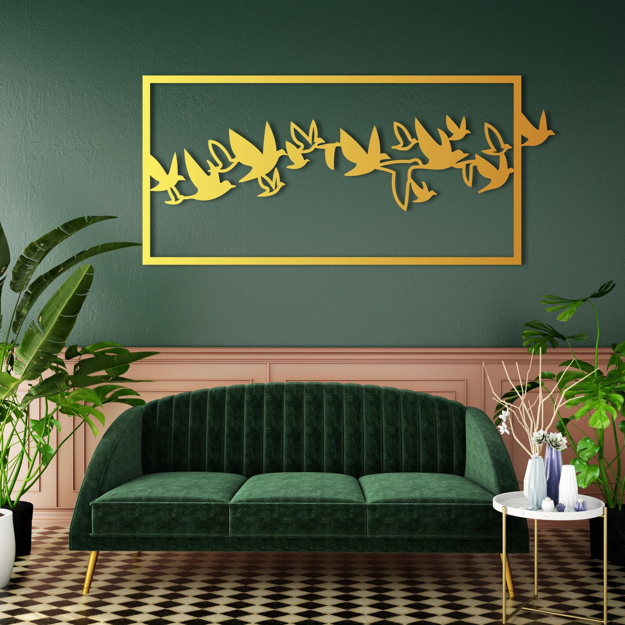 Sleek Flying Birds Metal Wall Art 72 × 33 cm / Black