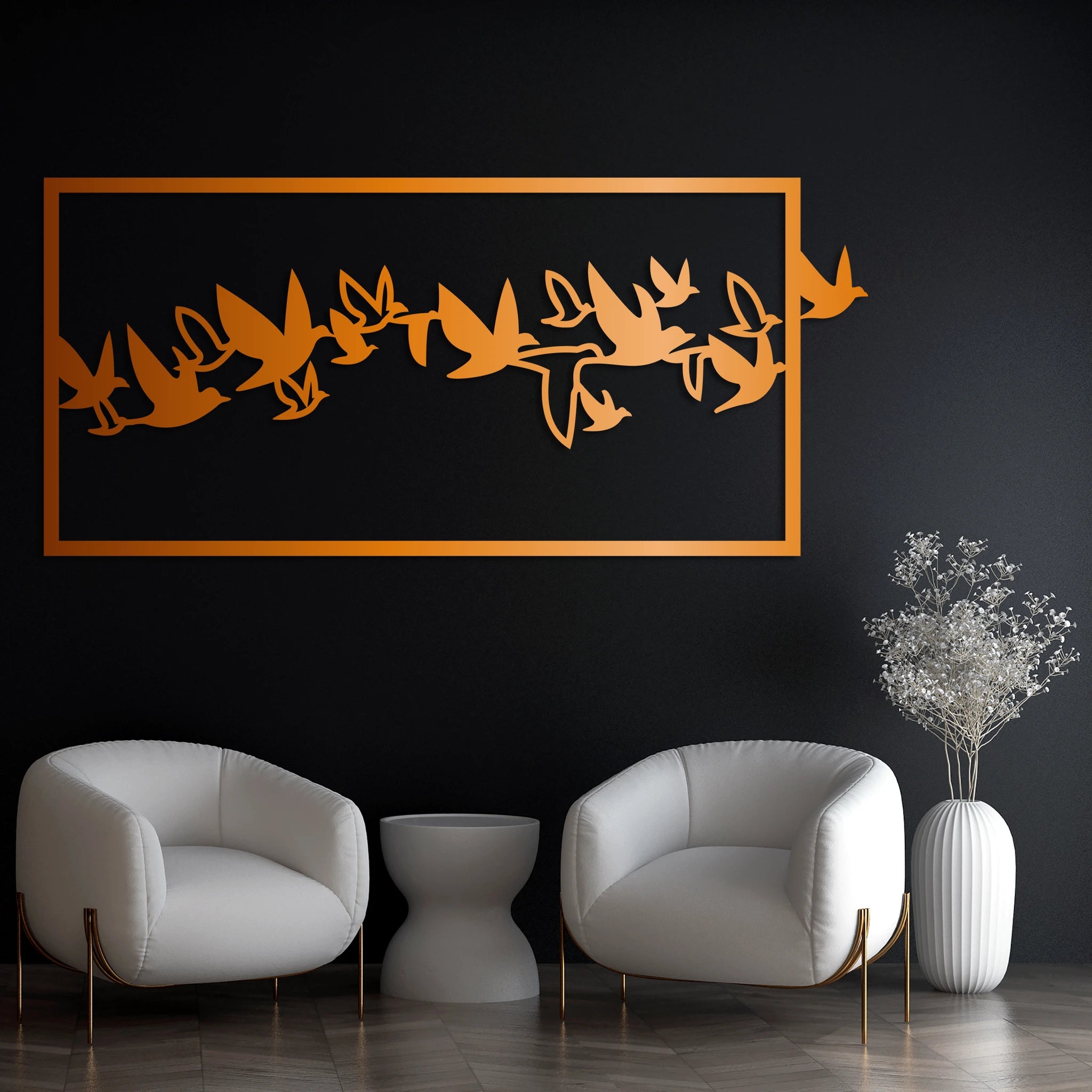 Sleek Flying Birds Metal Wall Art 72 × 33 cm / Black