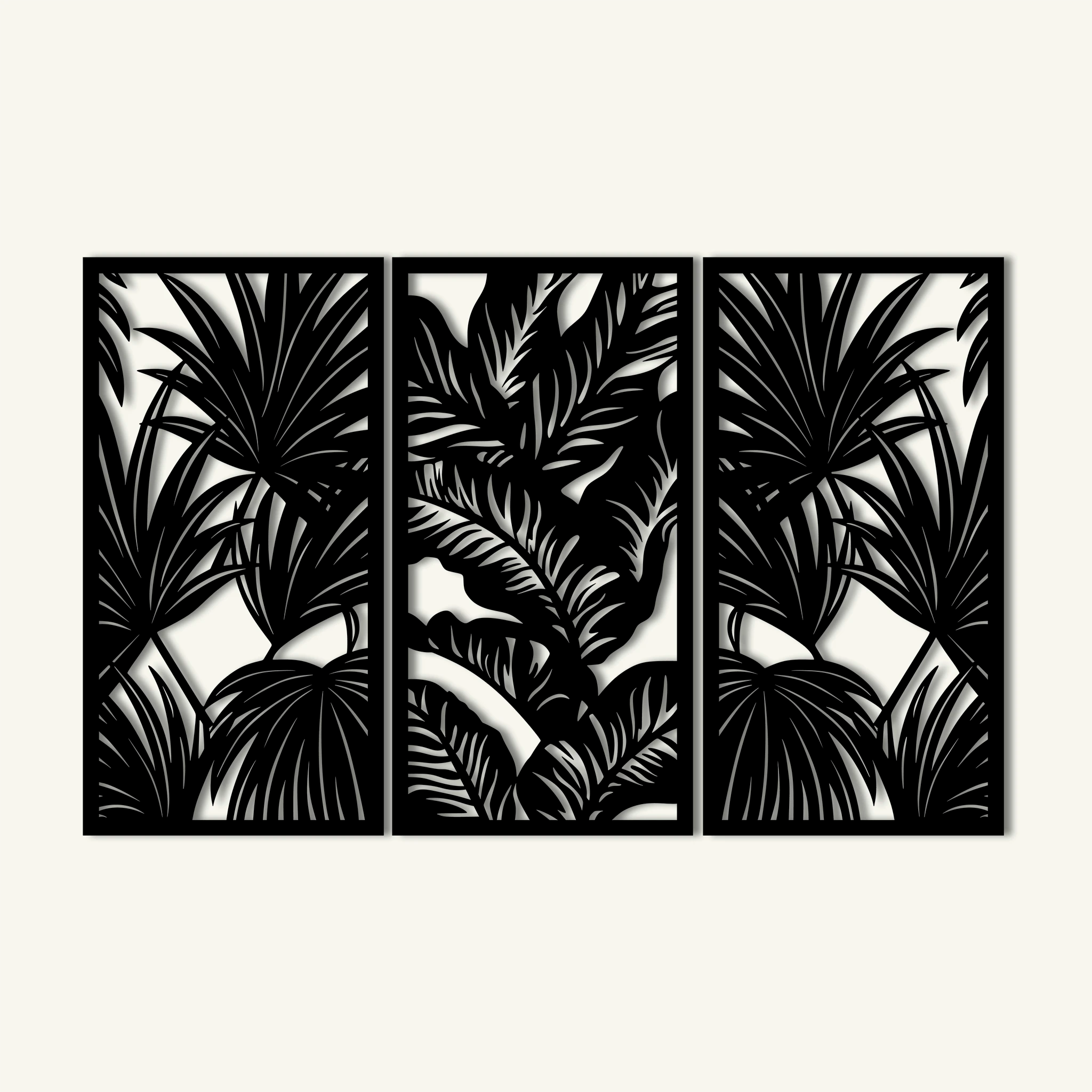 Modern Tropical Leaves Metal Wall Art Set 39 × 75 cm / Black