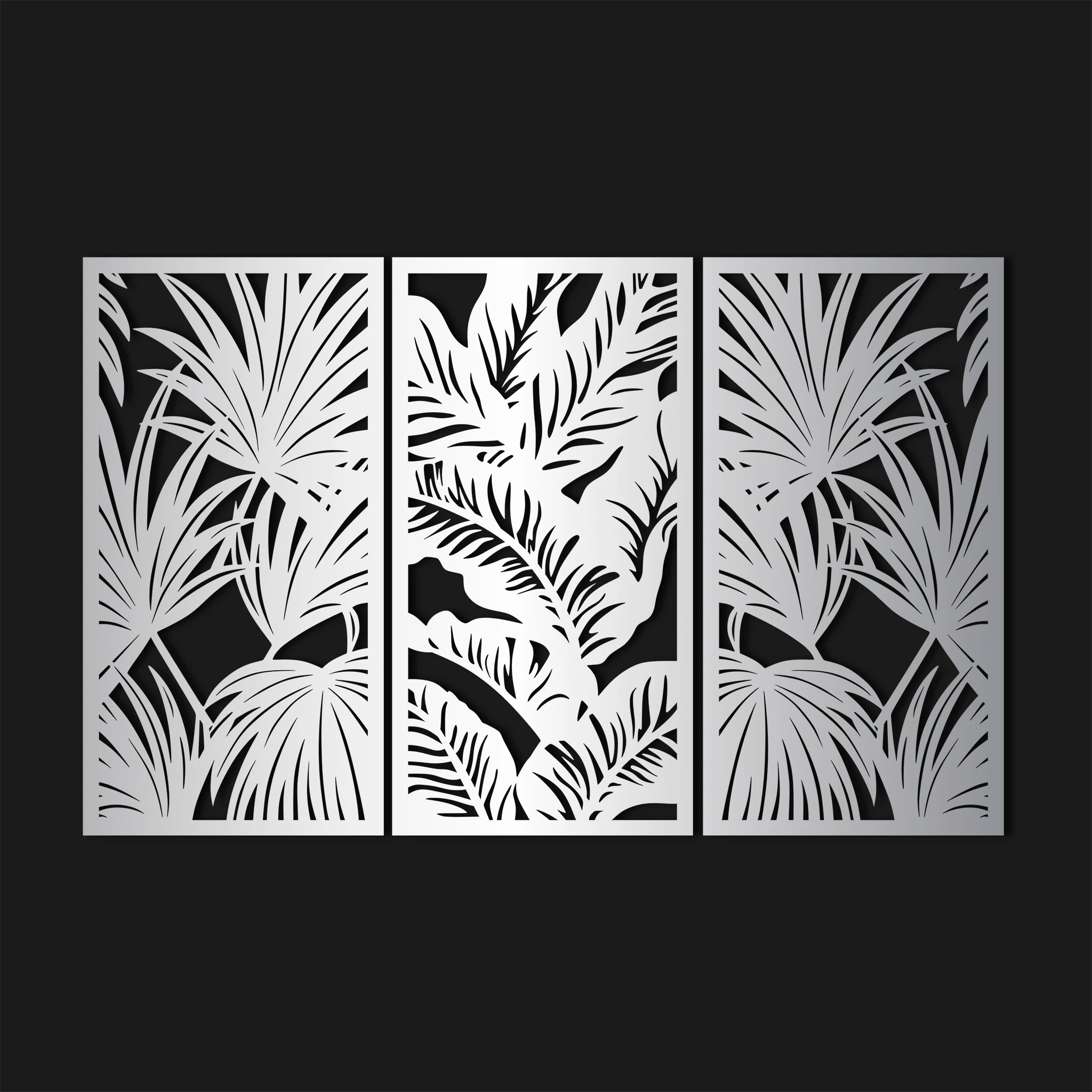 Modern Tropical Leaves Metal Wall Art Set 39 × 75 cm / Black