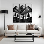 Minimalist Mountain Landscape Metal Wall Art Set 23 × 70 cm / Black