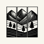 Minimalist Mountain Landscape Metal Wall Art Set 23 × 70 cm / Black