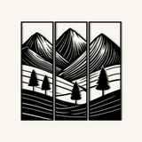 Minimalist Mountain Landscape Metal Wall Art Set 23 × 70 cm / Black