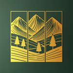 Minimalist Mountain Landscape Metal Wall Art Set 23 × 70 cm / Black
