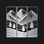 Minimalist Mountain Landscape Metal Wall Art Set 23 × 70 cm / Black