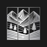 Minimalist Mountain Landscape Metal Wall Art Set 23 × 70 cm / Black