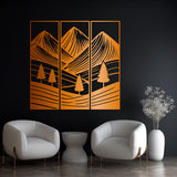 Minimalist Mountain Landscape Metal Wall Art Set 23 × 70 cm / Black