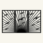 Elegant Sunrise Birds Metal Wall Art Set 39 × 69 cm / Black