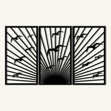 Elegant Sunrise Birds Metal Wall Art Set 39 × 69 cm / Black