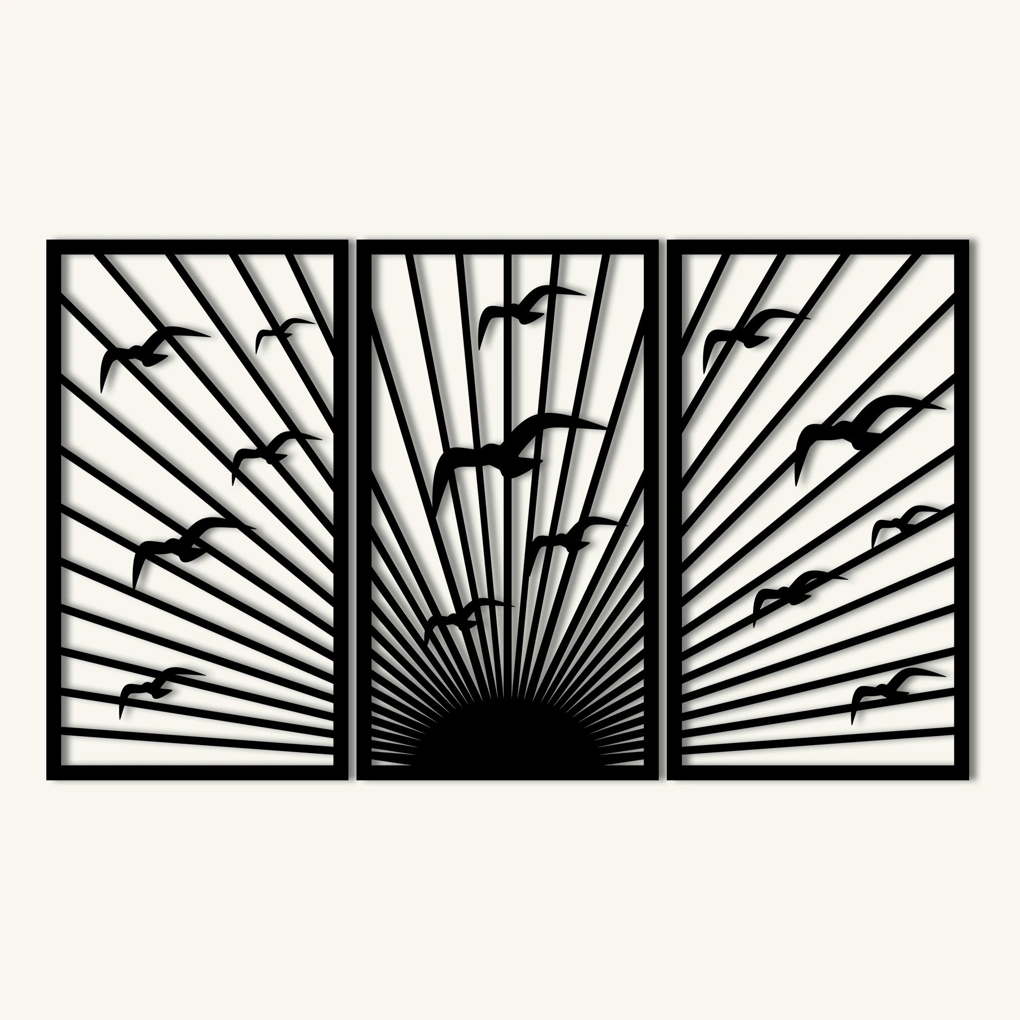 Elegant Sunrise Birds Metal Wall Art Set 39 × 69 cm / Black