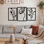 Graceful Floral Metal Wall Art Set 42 × 62 cm , 39 × 56 cm , 39 × 56 cm / Black