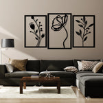 Graceful Floral Metal Wall Art Set 42 × 62 cm , 39 × 56 cm , 39 × 56 cm / Black