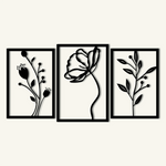 Graceful Floral Metal Wall Art Set 42 × 62 cm , 39 × 56 cm , 39 × 56 cm / Black