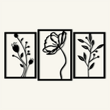 Graceful Floral Metal Wall Art Set 42 × 62 cm , 39 × 56 cm , 39 × 56 cm / Black
