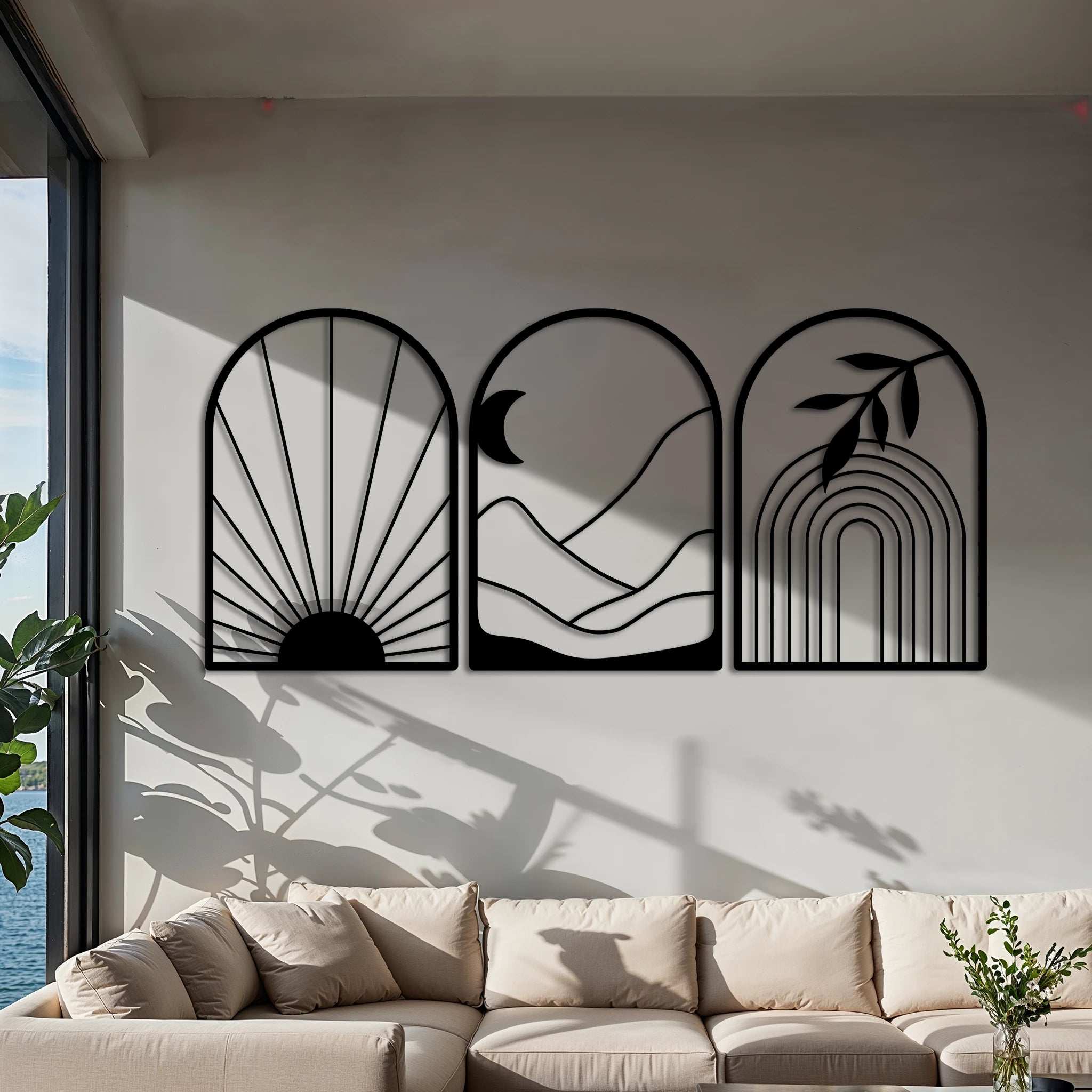 Boho Arch Metal Wall Art Set 41 × 59 cm / Black