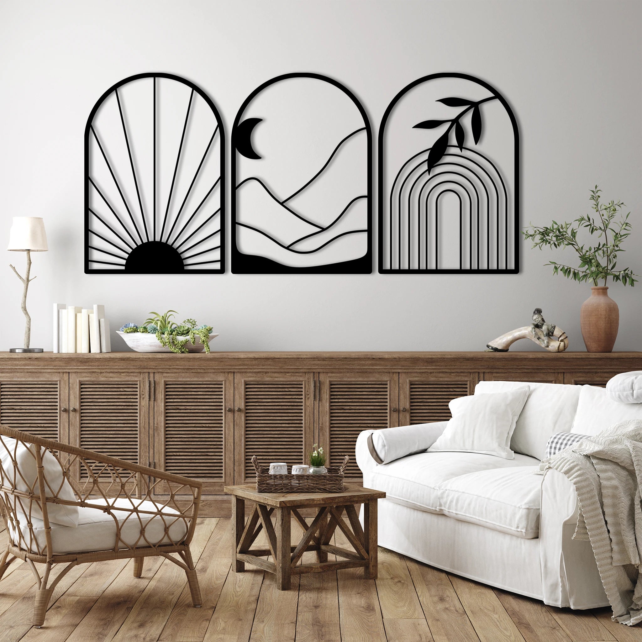 Boho Arch Metal Wall Art Set 41 × 59 cm / Black