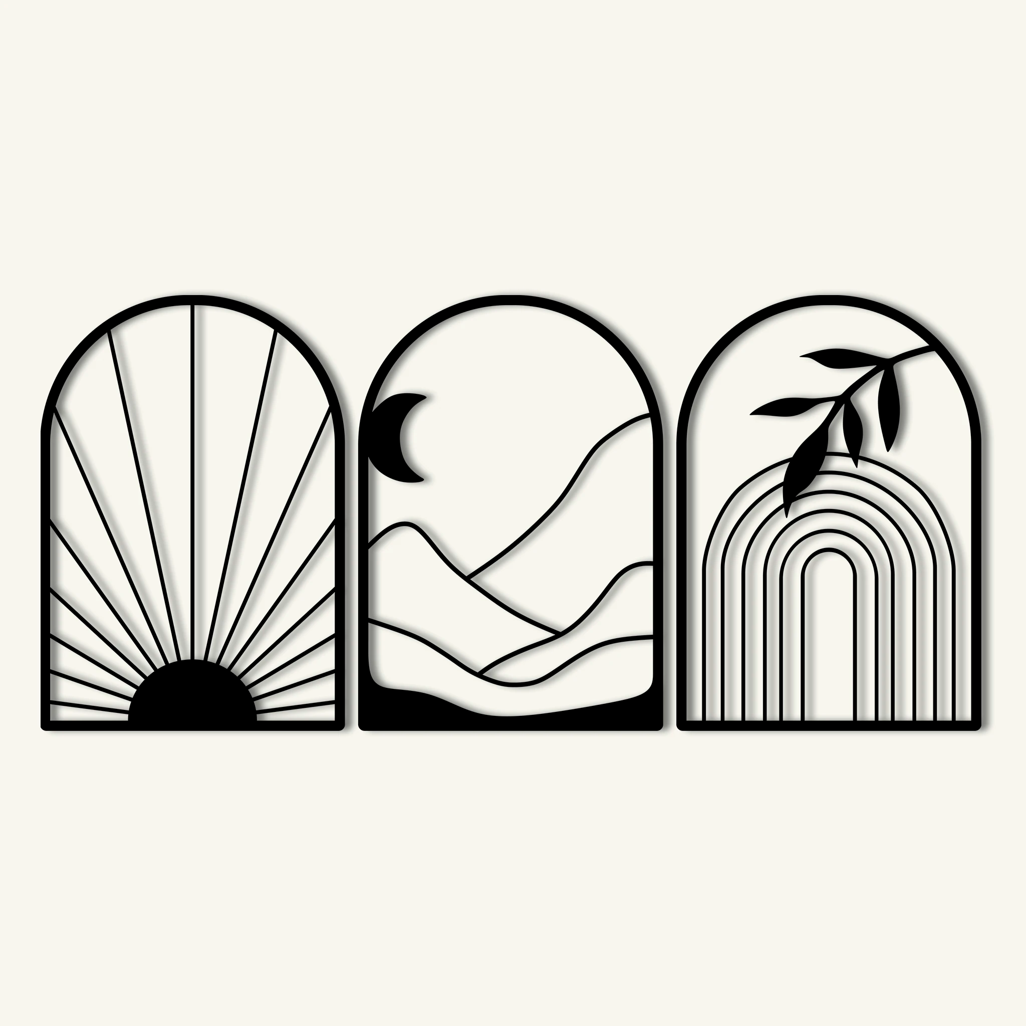 Boho Arch Metal Wall Art Set 41 × 59 cm / Black